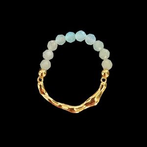 New 18k Gold Plated and Amazonite Stretch Beaded Women's Ring